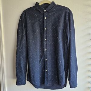 Used Men's Frank & Oak Navy Triangle Pattern Long Sleeve Size Medium